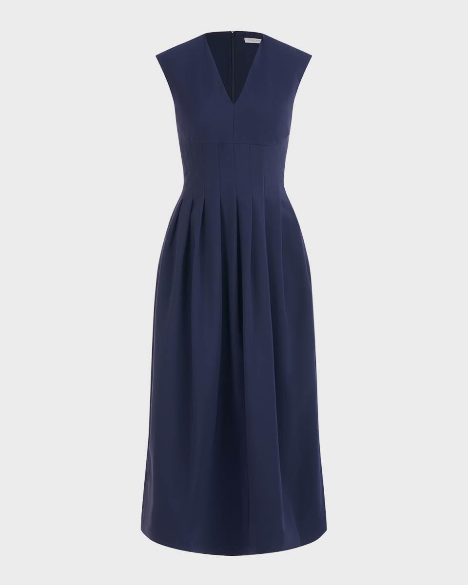 Pleated Cap-Sleeve Midi Dress